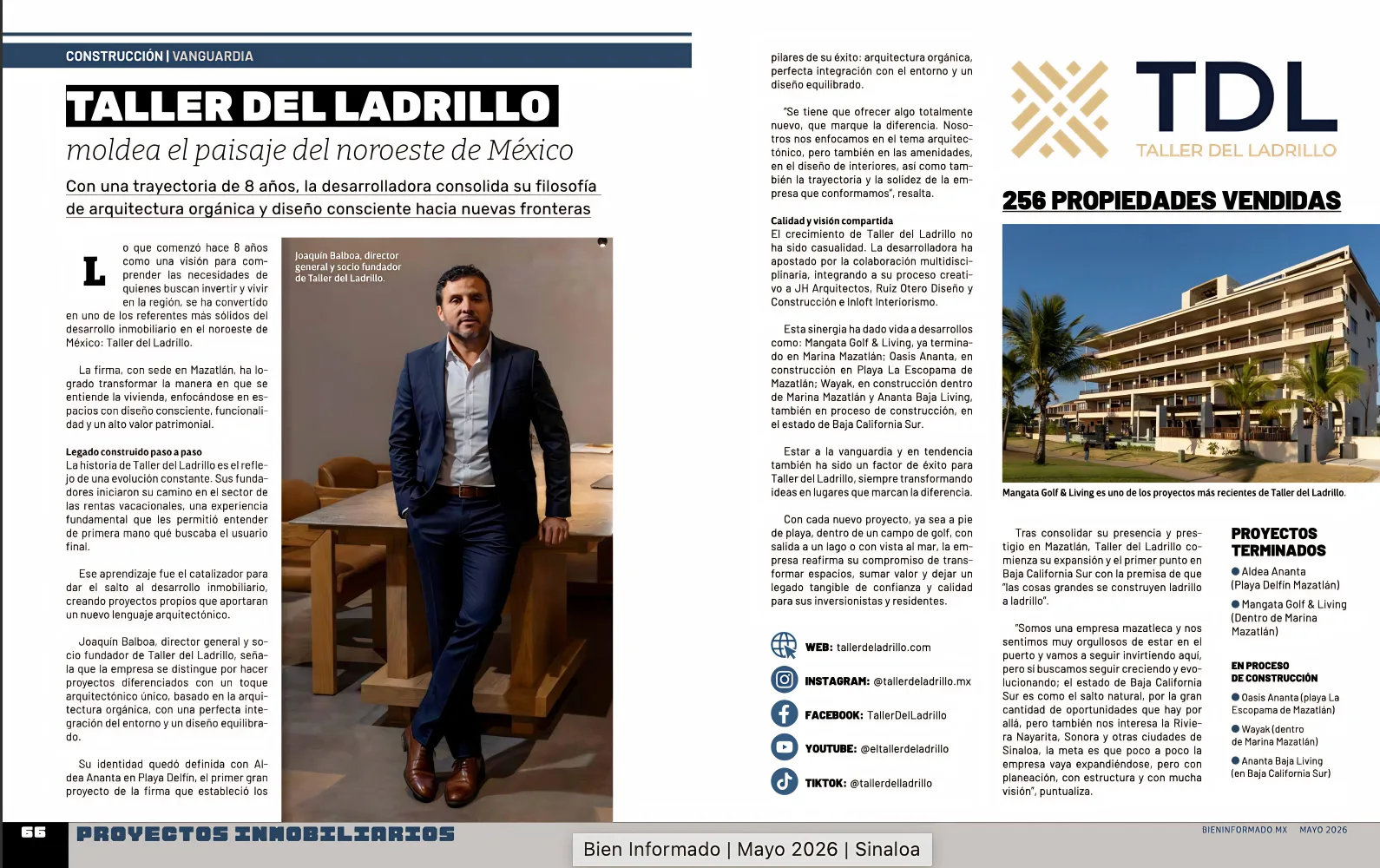 Pagina de la revista Bien Informado con el reportaje sobre Taller del Ladrillo